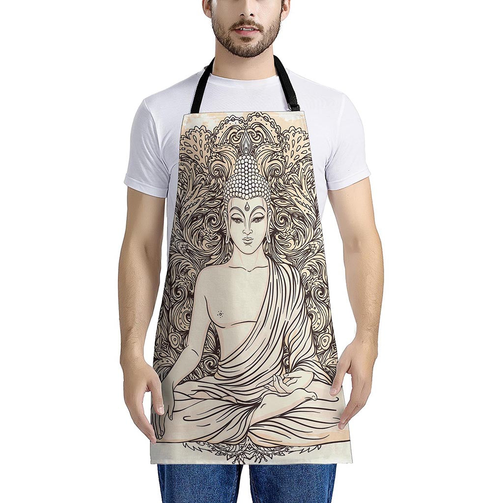 Beige Buddha Mandala Print Apron