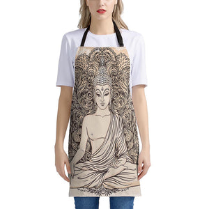 Beige Buddha Mandala Print Apron