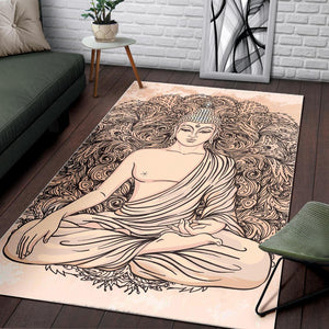 Beige Buddha Mandala Print Area Rug GearFrost