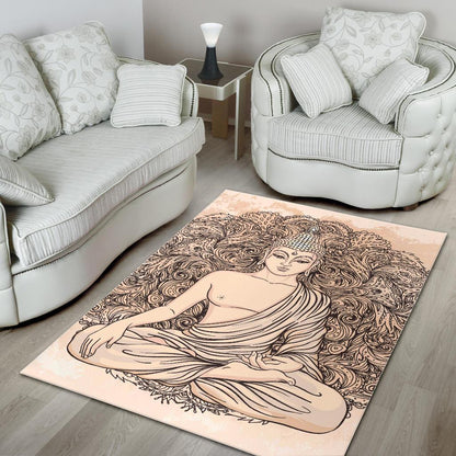 Beige Buddha Mandala Print Area Rug GearFrost