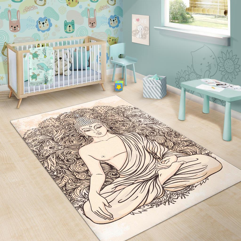 Beige Buddha Mandala Print Area Rug GearFrost