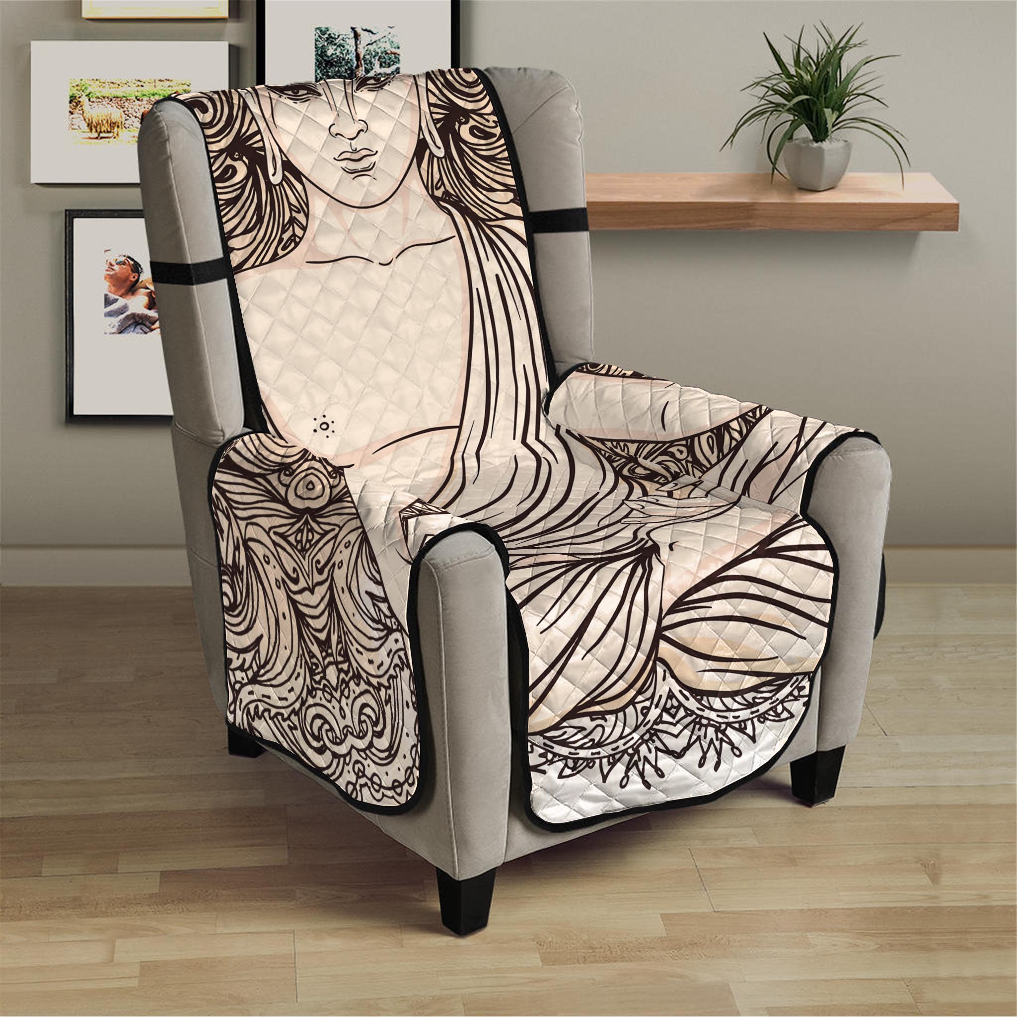 Beige Buddha Mandala Print Armchair Protector