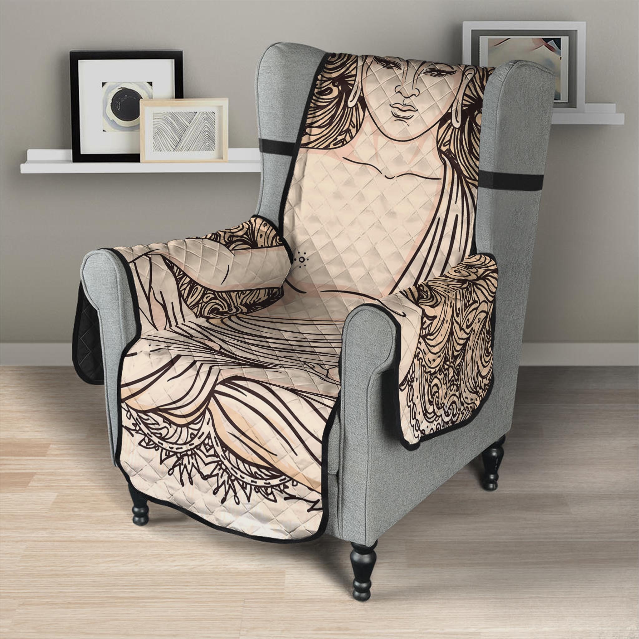 Beige Buddha Mandala Print Armchair Protector