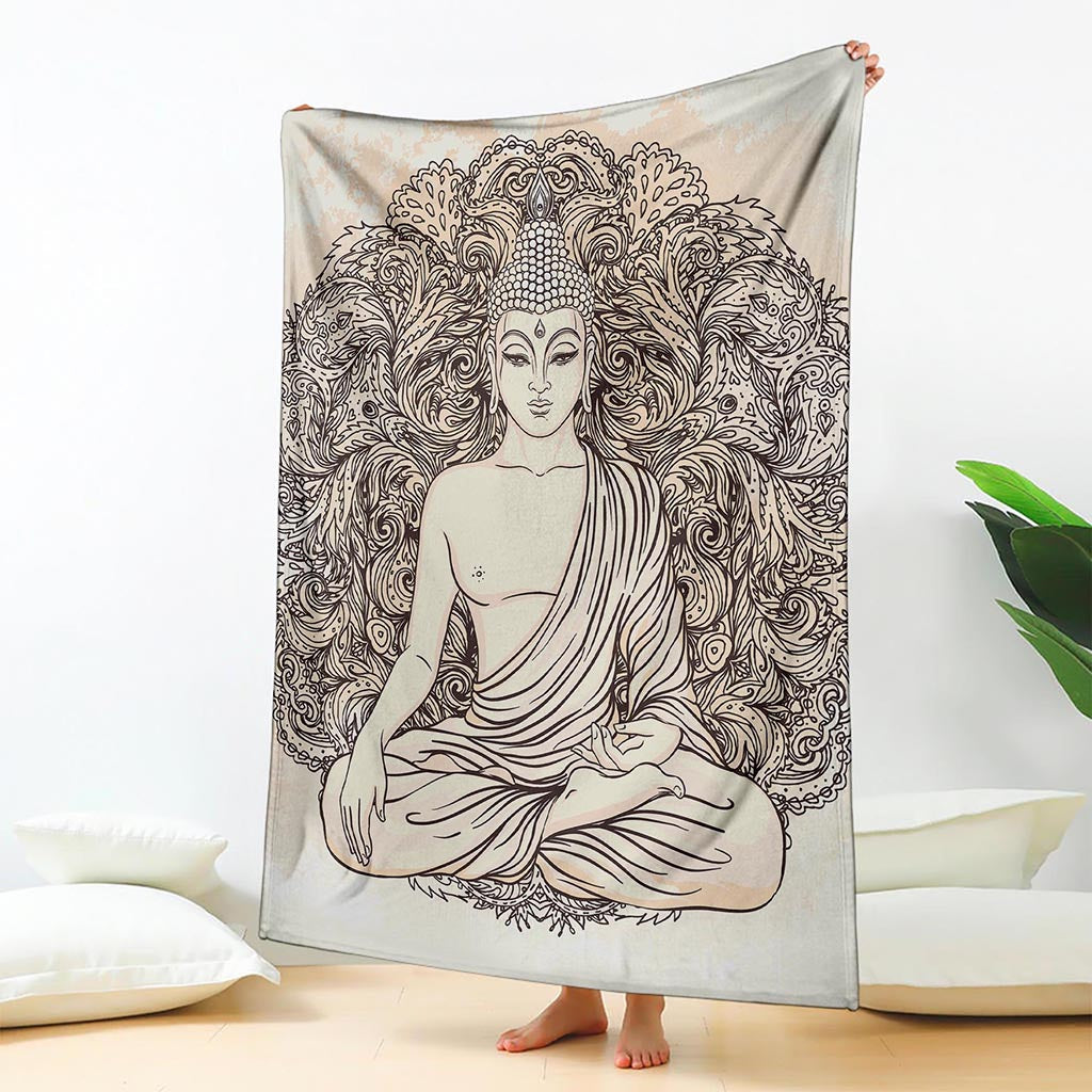 Beige Buddha Mandala Print Blanket