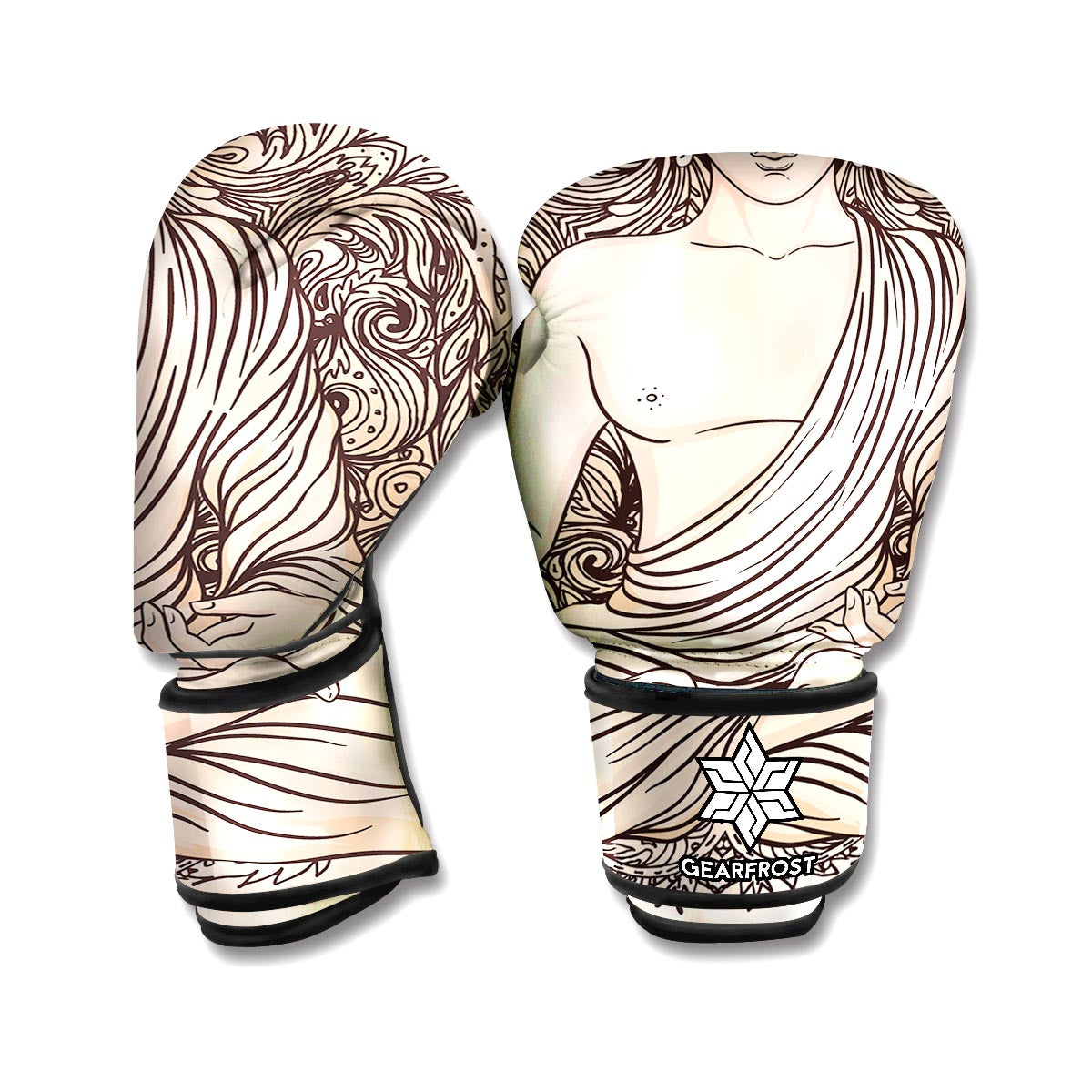 Beige Buddha Mandala Print Boxing Gloves