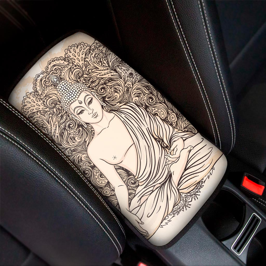 Beige Buddha Mandala Print Car Center Console Cover