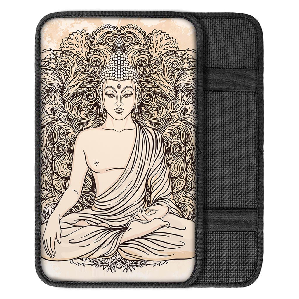 Beige Buddha Mandala Print Car Center Console Cover