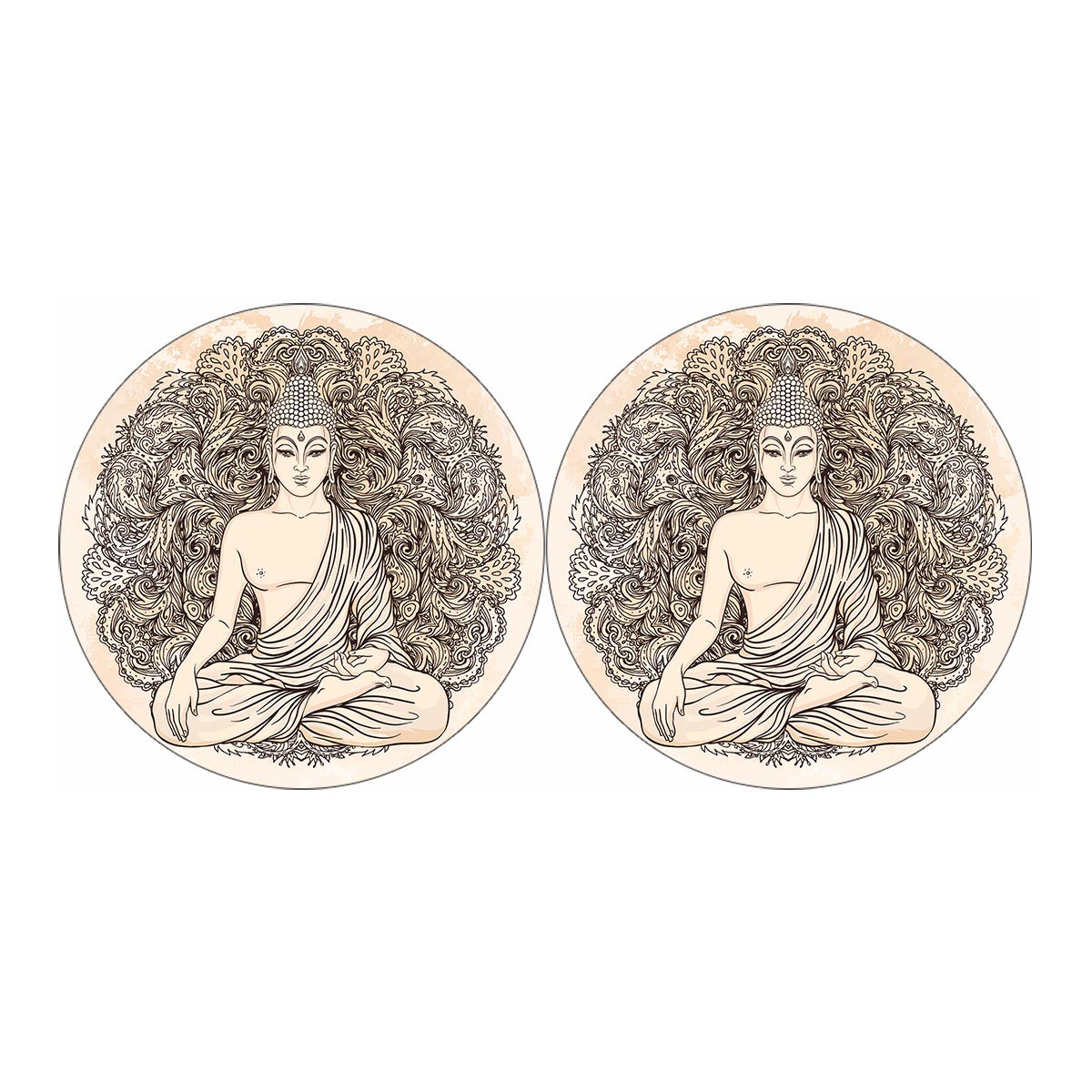 Beige Buddha Mandala Print Car Coasters