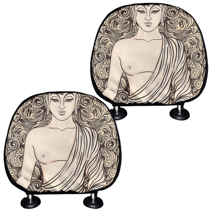 Beige Buddha Mandala Print Car Headrest Covers