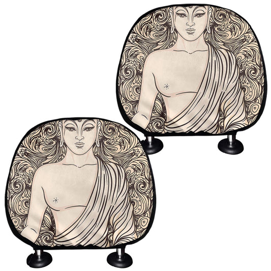 Beige Buddha Mandala Print Car Headrest Covers