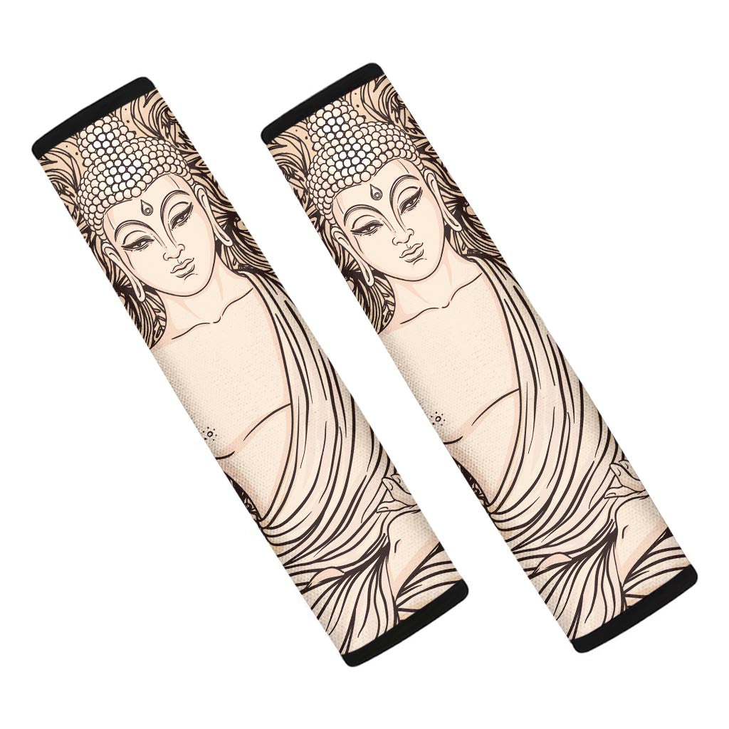 Beige Buddha Mandala Print Car Seat Belt Covers