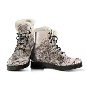 Beige Buddha Mandala Print Comfy Boots GearFrost