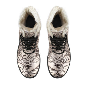 Beige Buddha Mandala Print Comfy Boots GearFrost