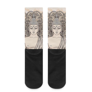 Beige Buddha Mandala Print Crew Socks