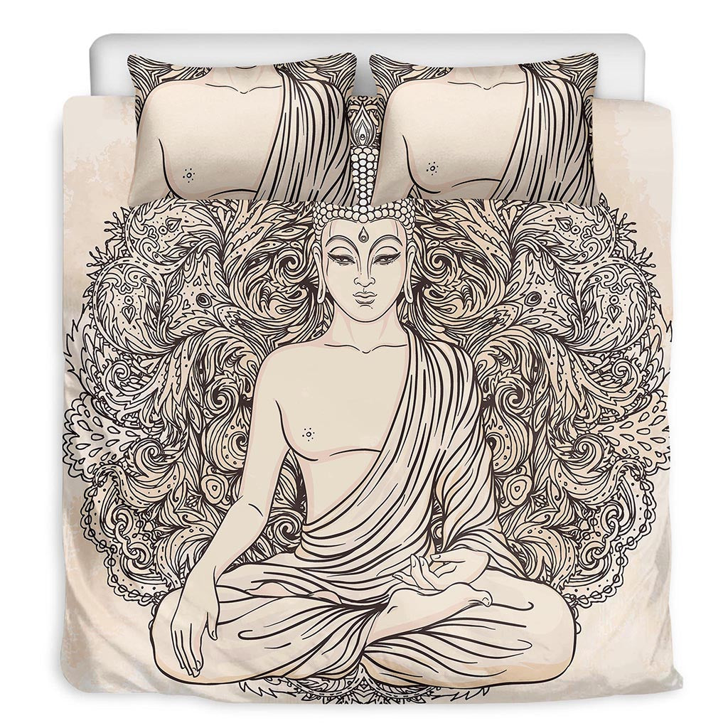 Beige Buddha Mandala Print Duvet Cover Bedding Set