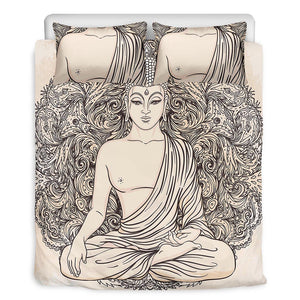 Beige Buddha Mandala Print Duvet Cover Bedding Set
