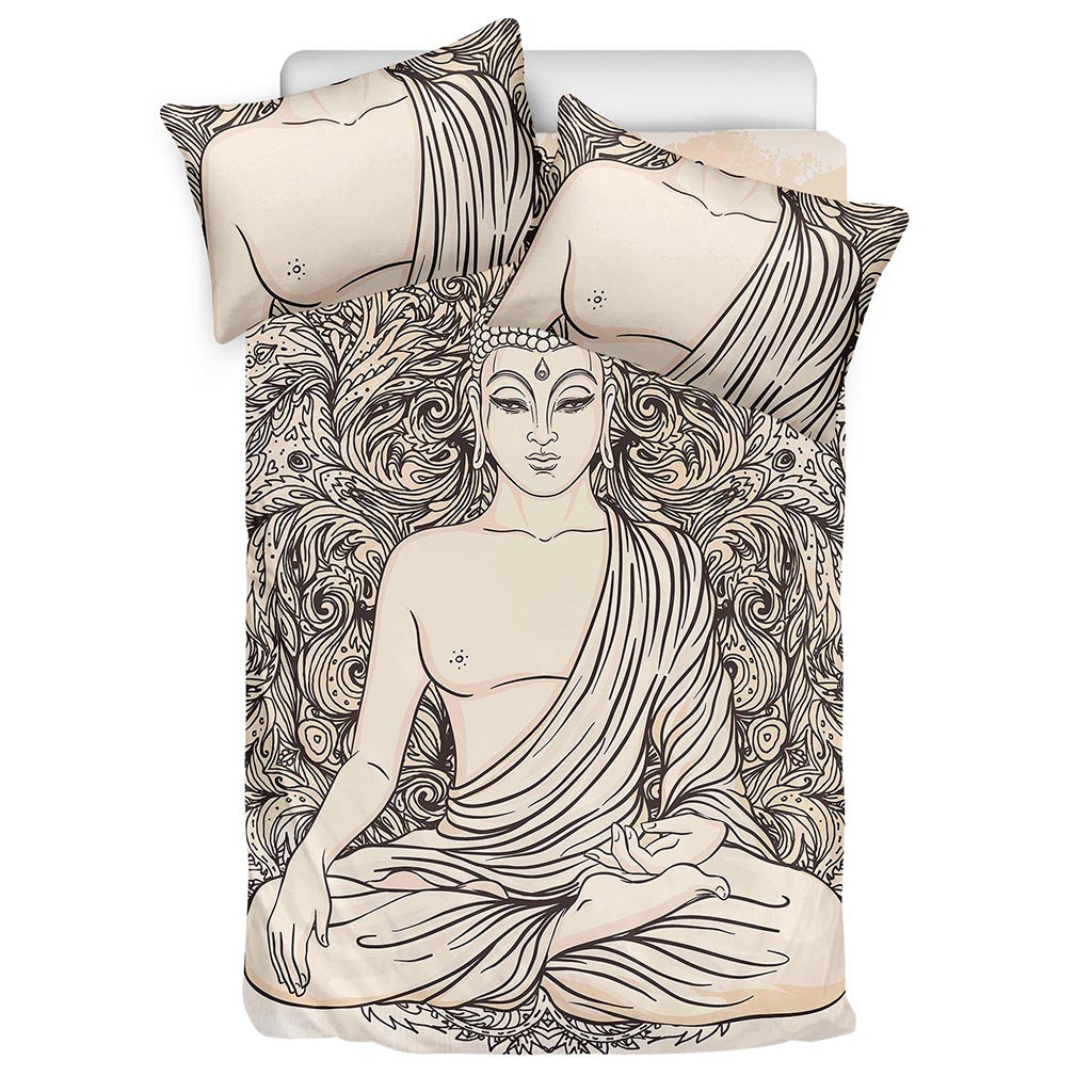Beige Buddha Mandala Print Duvet Cover Bedding Set