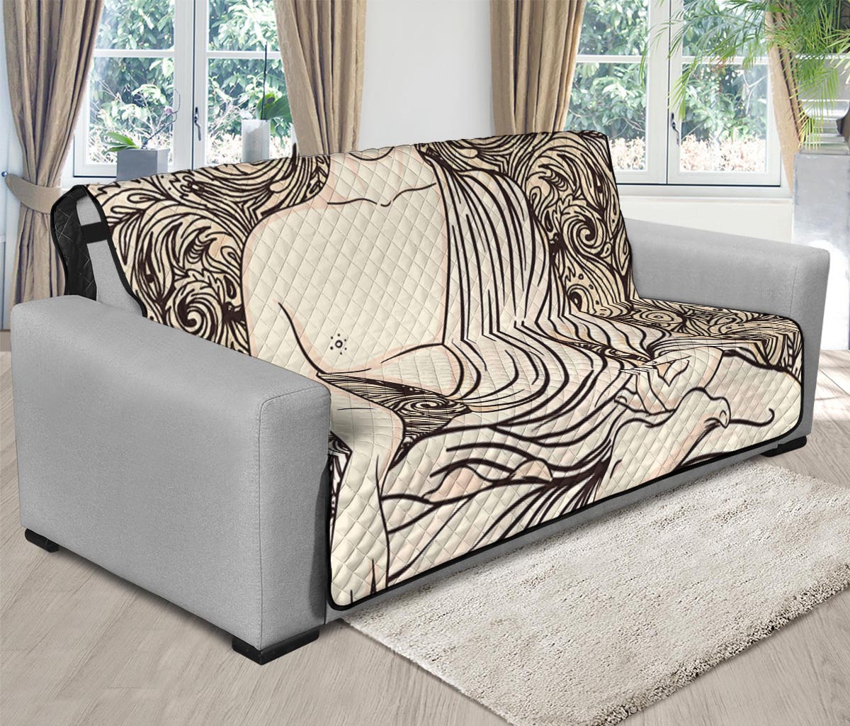 Beige Buddha Mandala Print Futon Protector