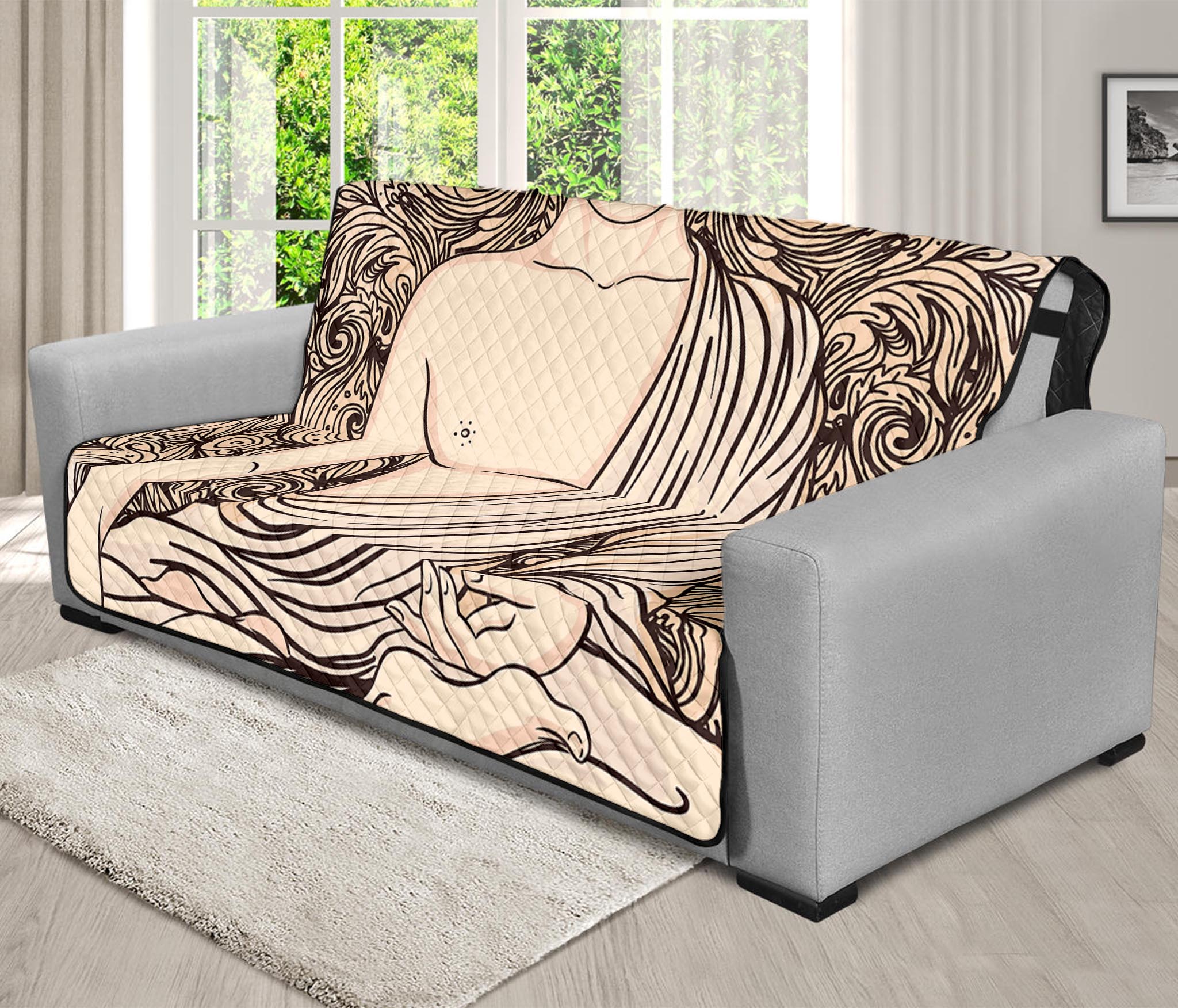 Beige Buddha Mandala Print Futon Protector