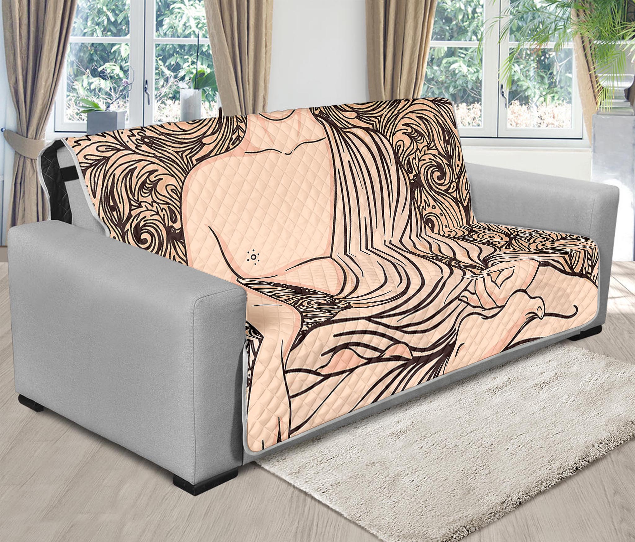 Beige Buddha Mandala Print Futon Protector