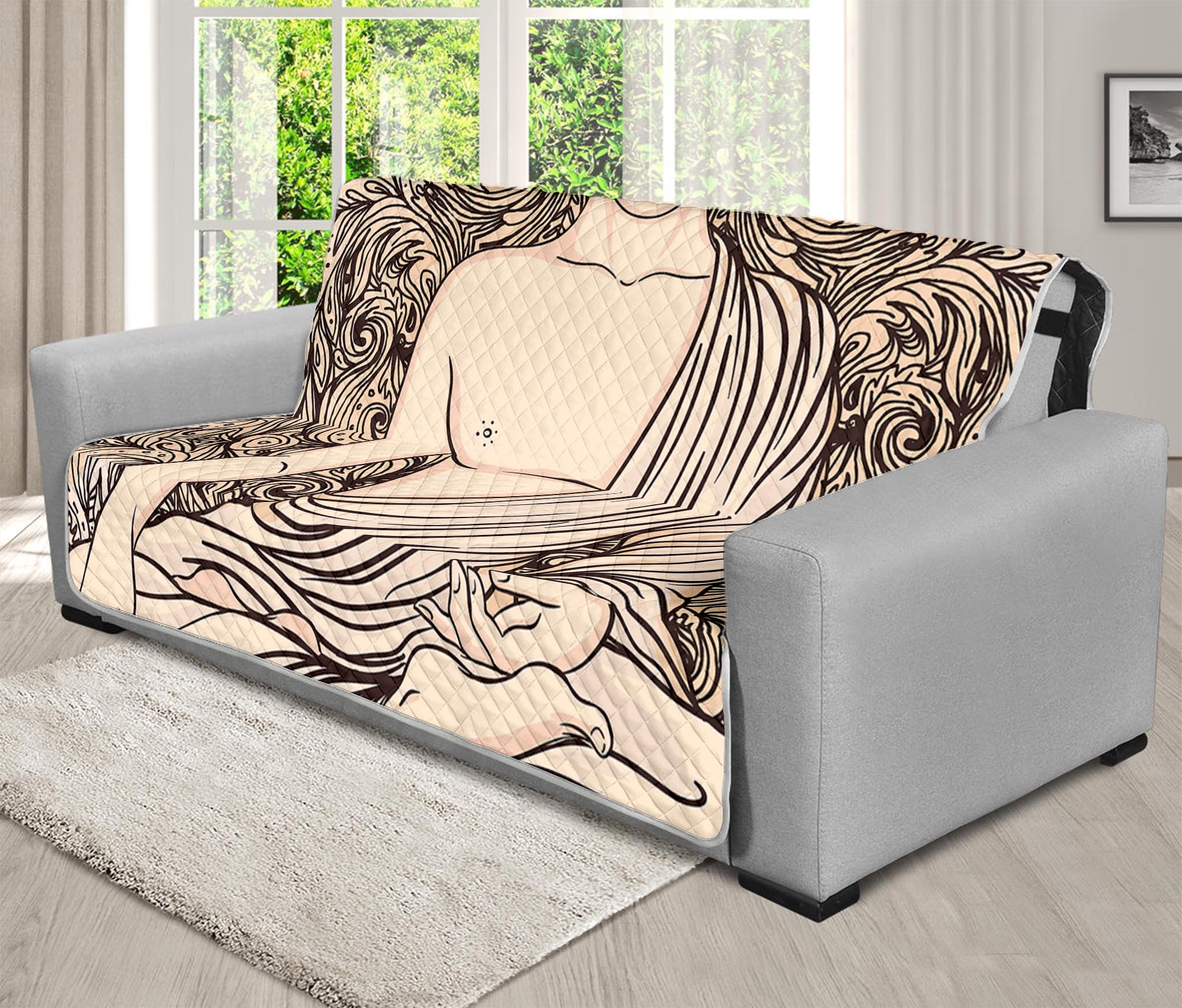 Beige Buddha Mandala Print Futon Protector