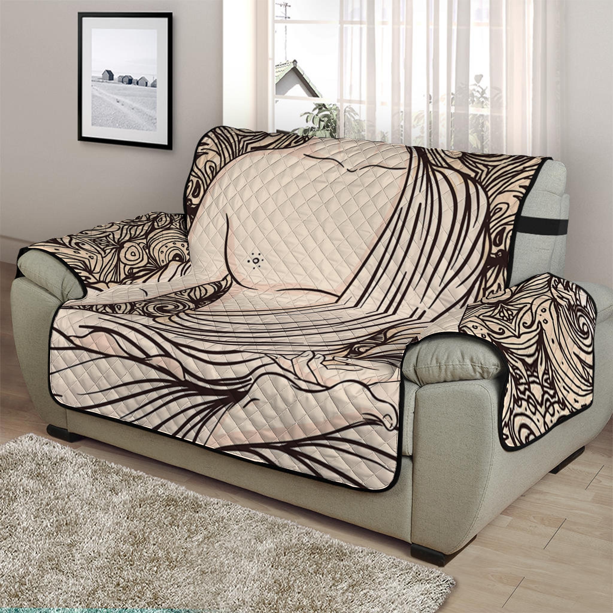 Beige Buddha Mandala Print Half Sofa Protector