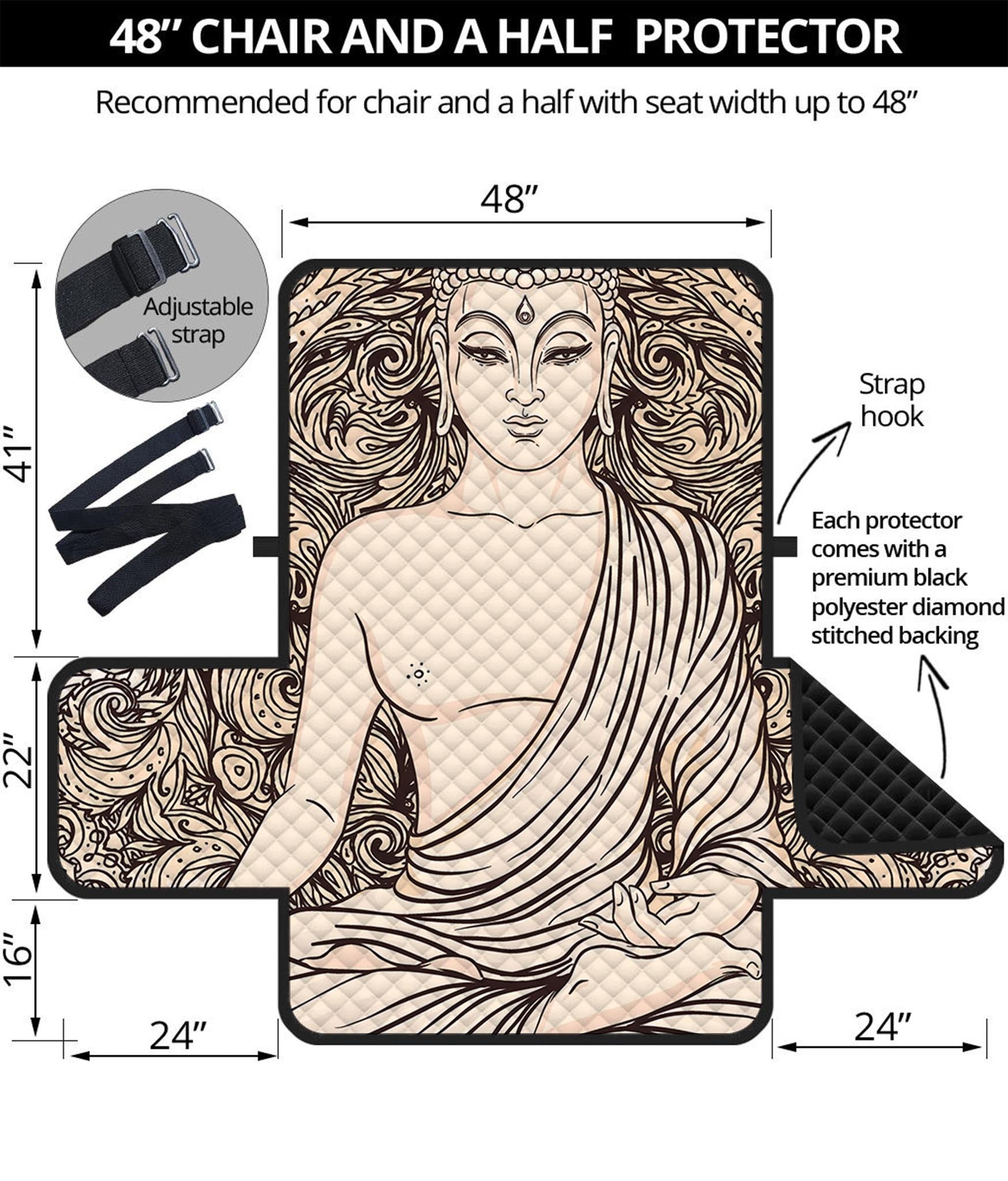 Beige Buddha Mandala Print Half Sofa Protector