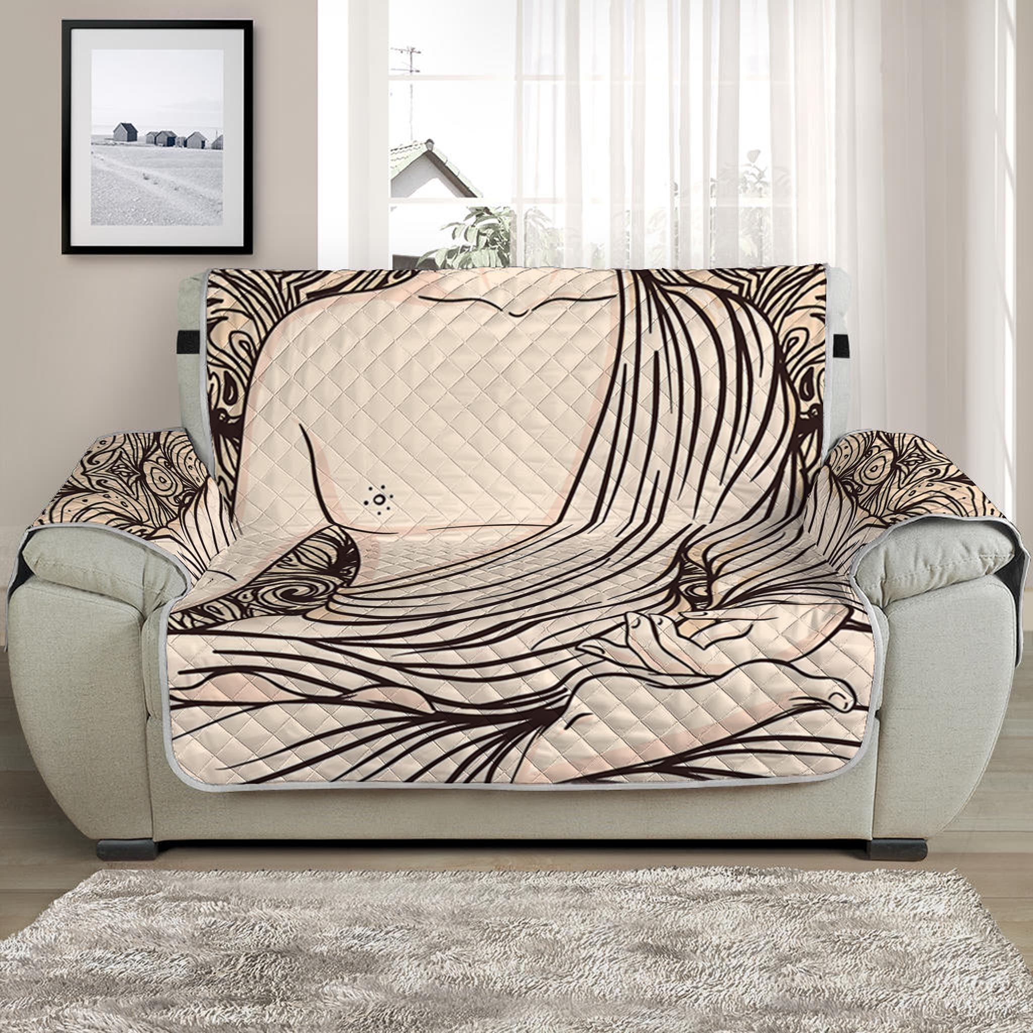 Beige Buddha Mandala Print Half Sofa Protector