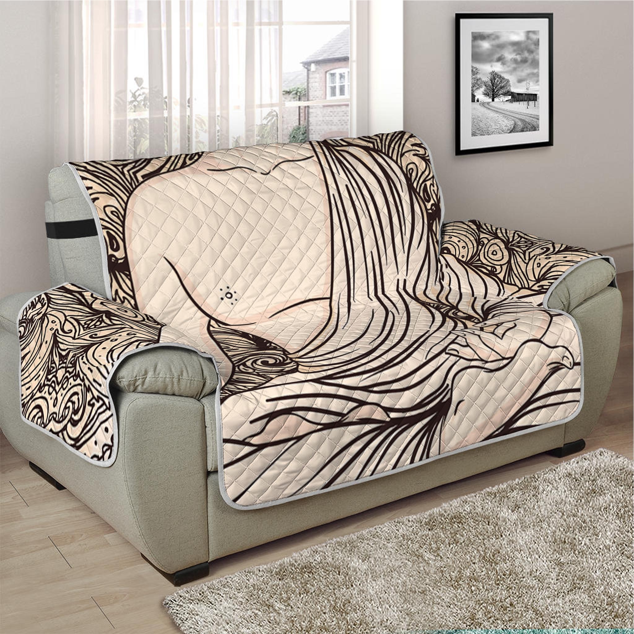 Beige Buddha Mandala Print Half Sofa Protector