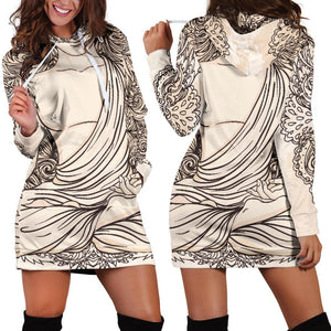 Beige Buddha Mandala Print Hoodie Dress GearFrost