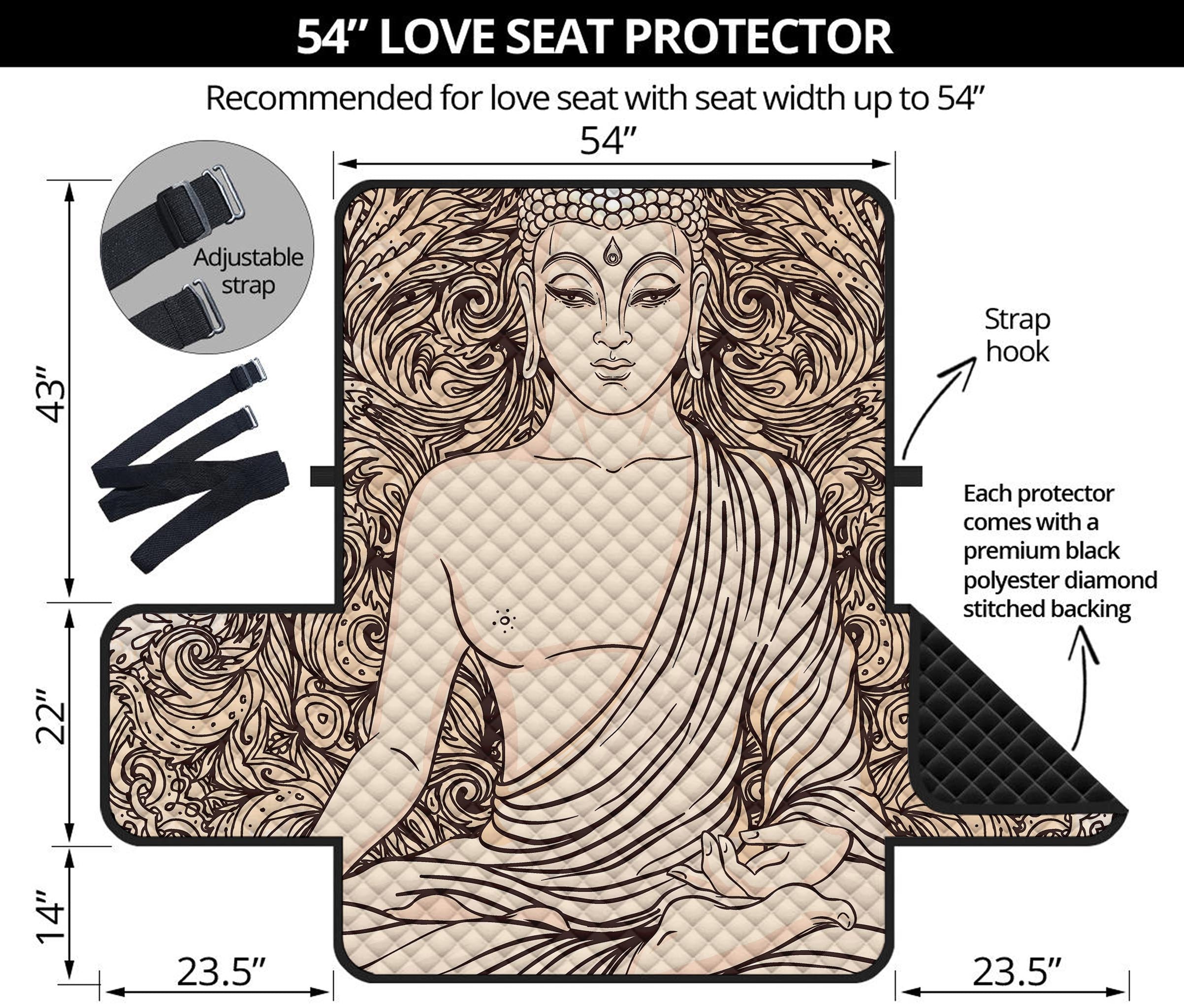 Beige Buddha Mandala Print Loveseat Protector