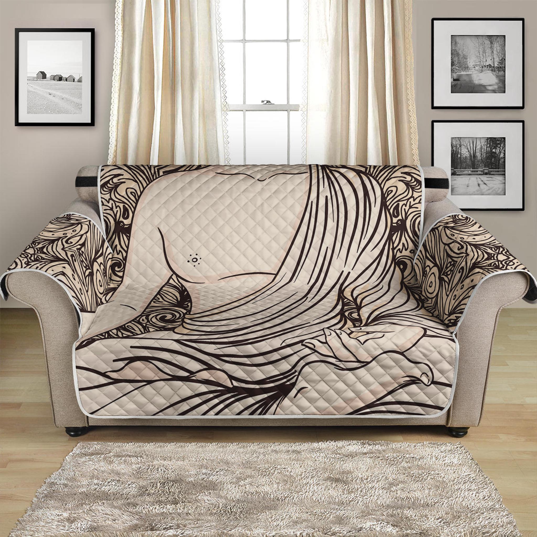 Beige Buddha Mandala Print Loveseat Protector