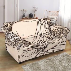 Beige Buddha Mandala Print Loveseat Slipcover