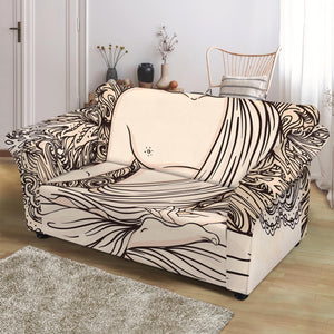 Beige Buddha Mandala Print Loveseat Slipcover