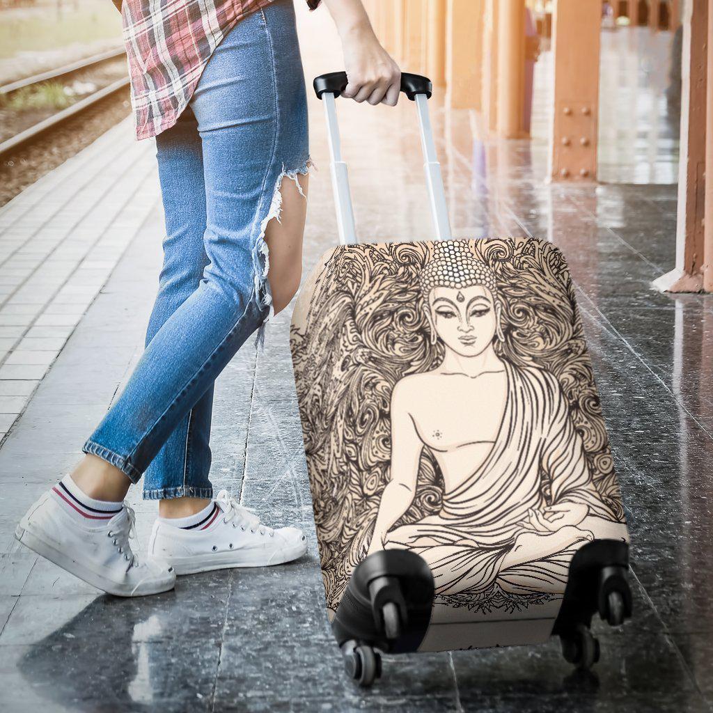 Beige Buddha Mandala Print Luggage Cover GearFrost