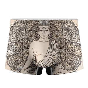 Beige Buddha Mandala Print Men's Boxer Briefs