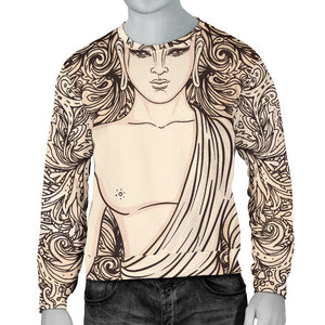 Beige Buddha Mandala Print Men's Crewneck Sweatshirt GearFrost