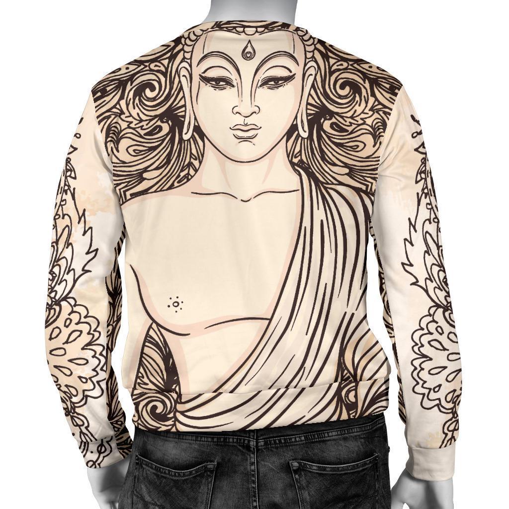 Beige Buddha Mandala Print Men's Crewneck Sweatshirt GearFrost