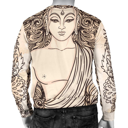 Beige Buddha Mandala Print Men's Crewneck Sweatshirt GearFrost