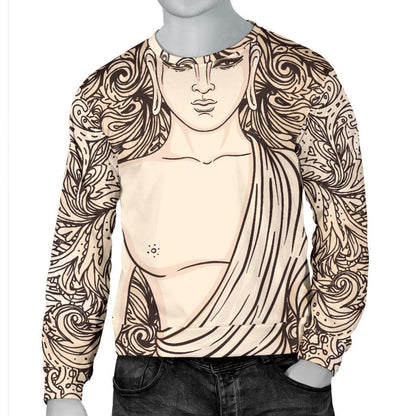 Beige Buddha Mandala Print Men's Crewneck Sweatshirt GearFrost