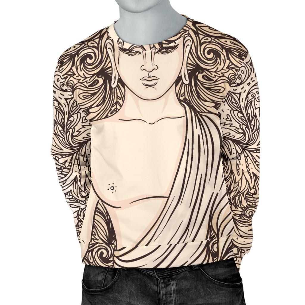 Beige Buddha Mandala Print Men's Crewneck Sweatshirt GearFrost