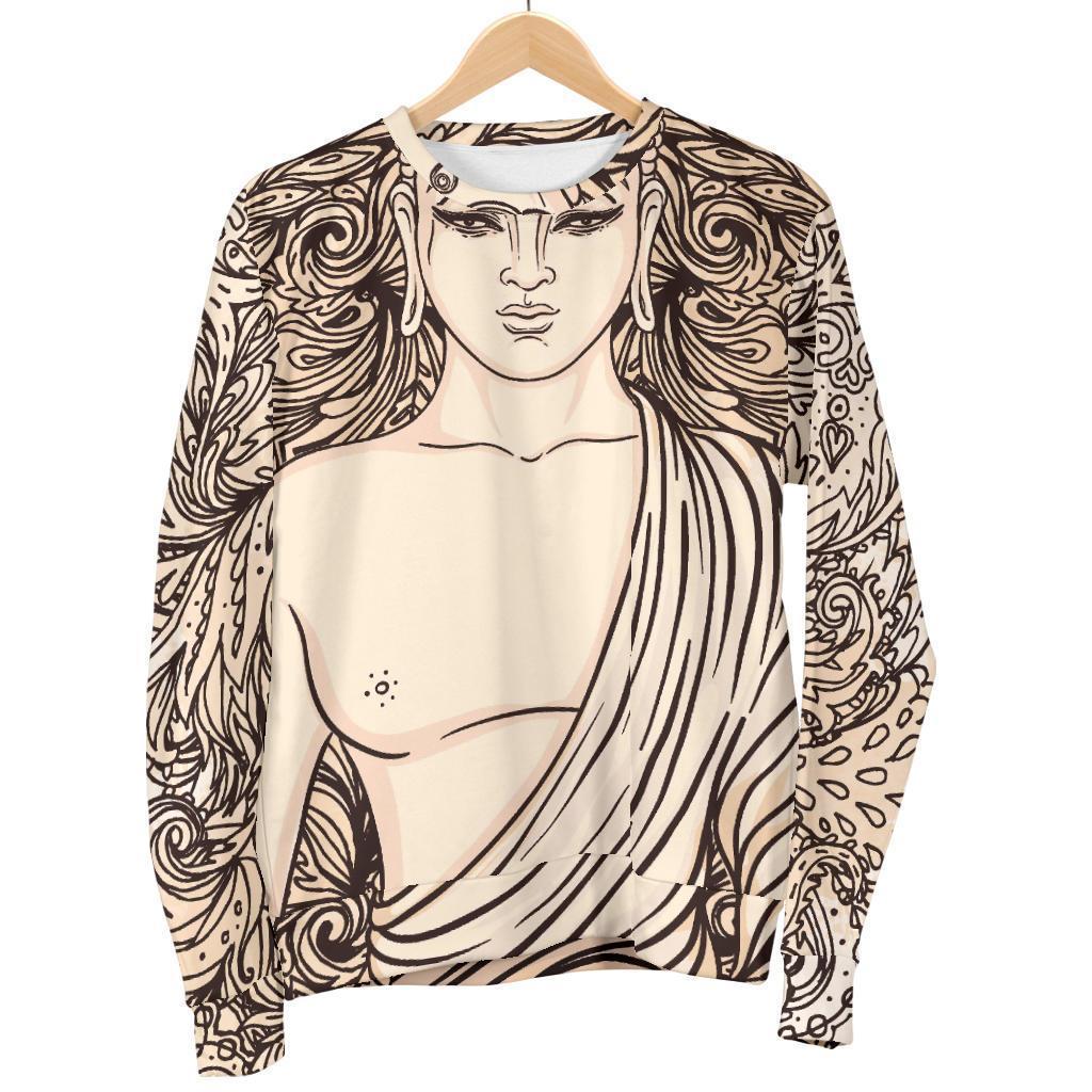 Beige Buddha Mandala Print Men's Crewneck Sweatshirt GearFrost