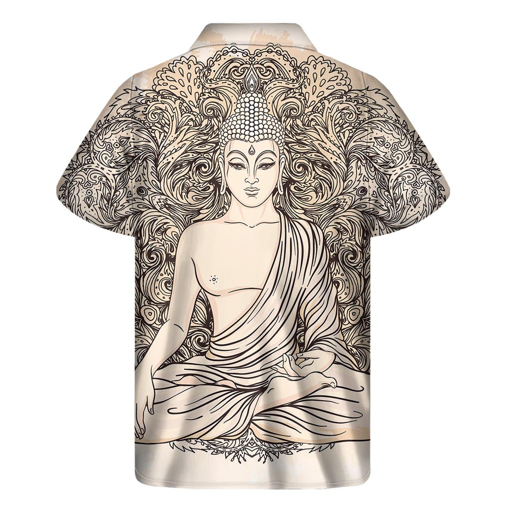 Beige Buddha Mandala Print Men's Short Sleeve Shirt