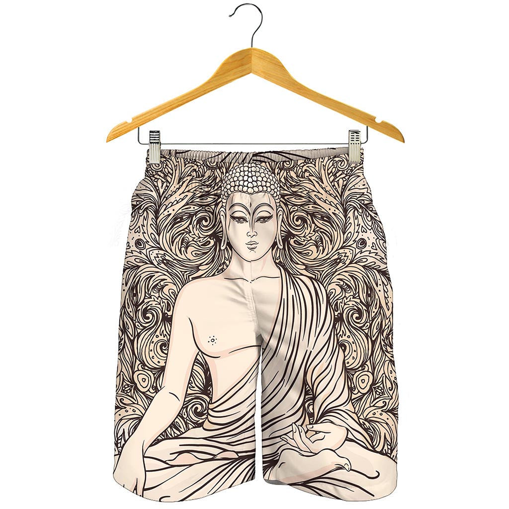 Beige Buddha Mandala Print Men's Shorts