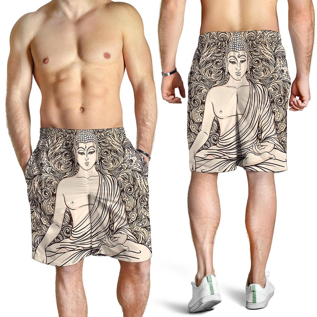 Beige Buddha Mandala Print Men's Shorts