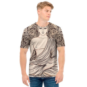 Beige Buddha Mandala Print Men's T-Shirt