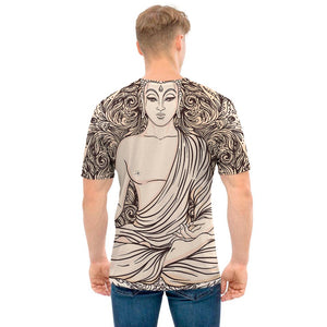 Beige Buddha Mandala Print Men's T-Shirt