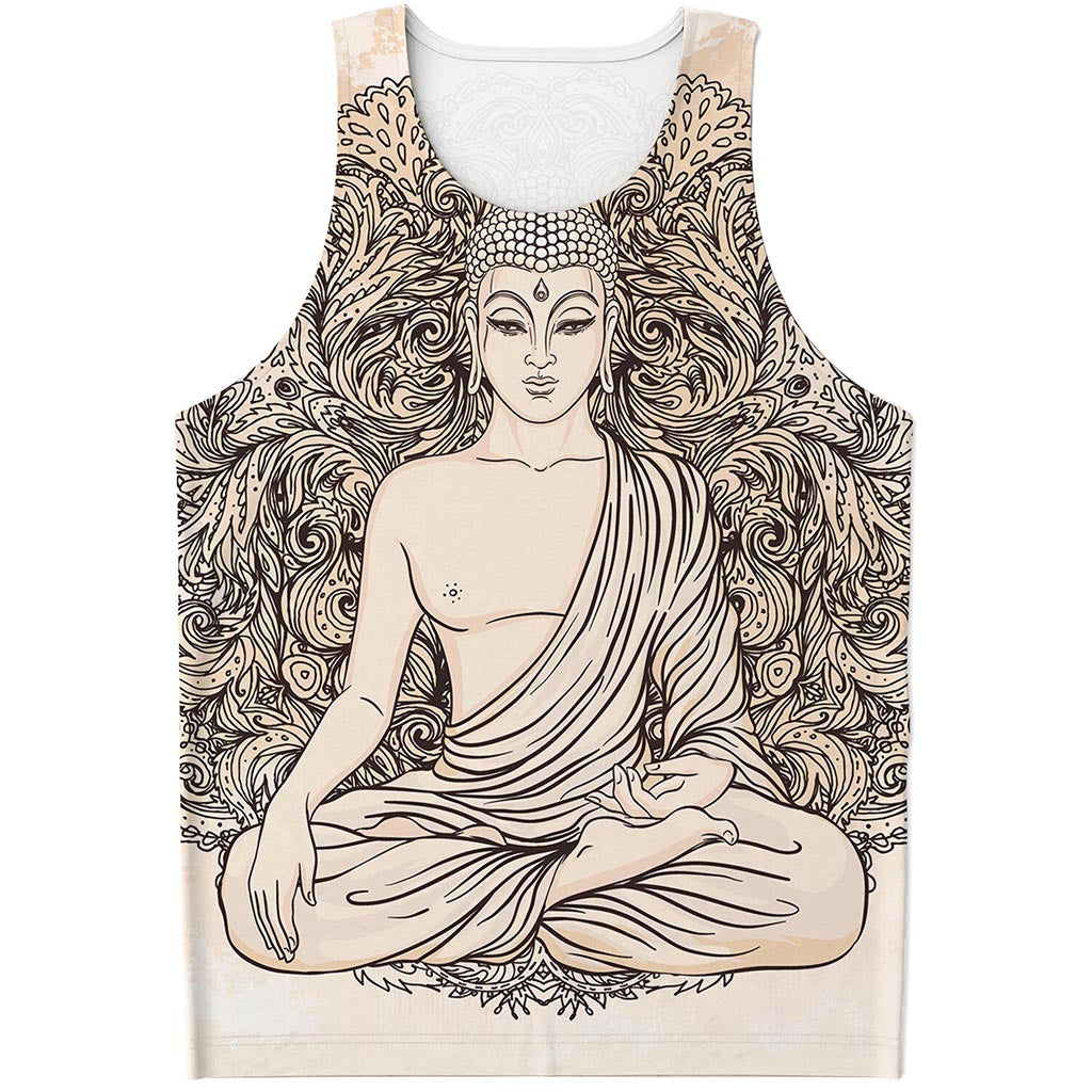 Beige Buddha Mandala Print Men's Tank Top
