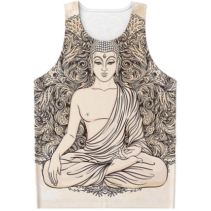 Beige Buddha Mandala Print Men's Tank Top