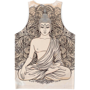 Beige Buddha Mandala Print Men's Tank Top